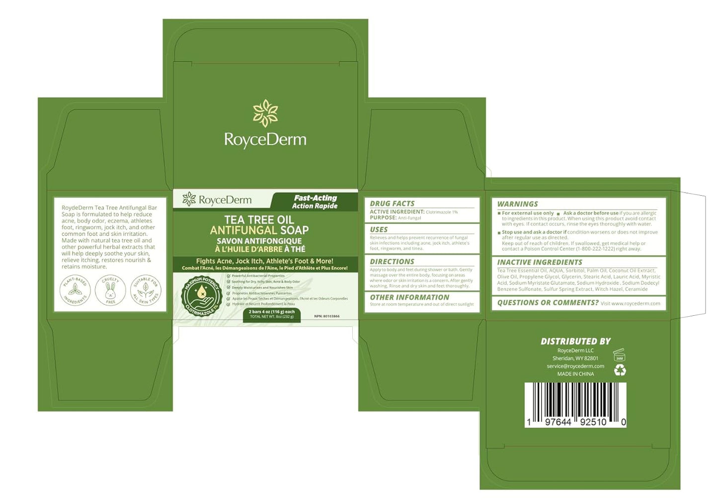Antifungal Antibacterial Tea Tree Soap: Antifungal Antibacterial Treatment for Face & Body Acne, Athlete'S Foot, Tinea, Folliculitis Ringworm Jock Itch (Pack of 1)