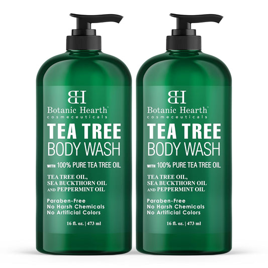 Tea Tree Body Wash | 16 Fl Oz | Helps Soothe Itchy, Dry Skin, Antifungal Body Wash with 100% Pure Tea Tree Oil | Sulfate Free, Paraben Free, for Men and Women Set of 2