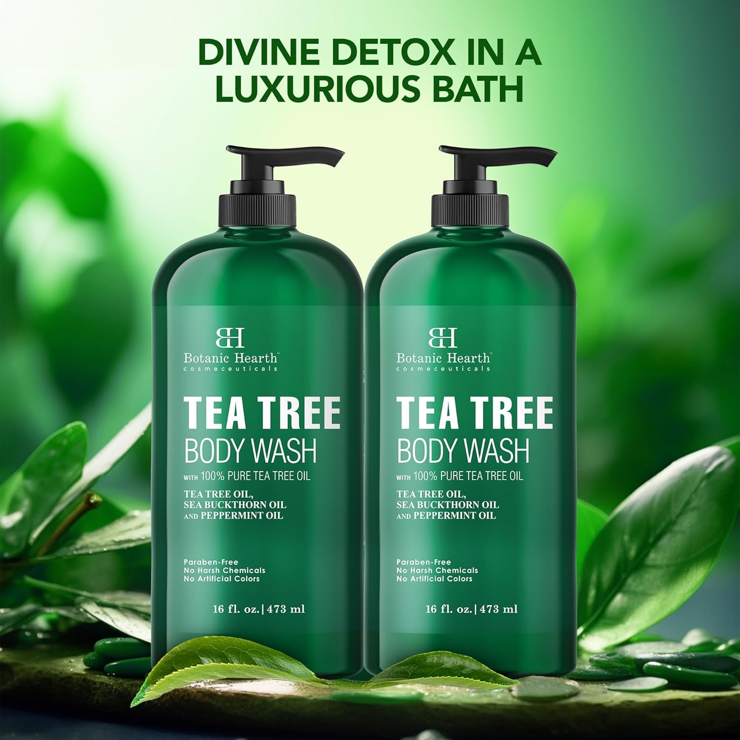 Tea Tree Body Wash | 16 Fl Oz | Helps Soothe Itchy, Dry Skin, Antifungal Body Wash with 100% Pure Tea Tree Oil | Sulfate Free, Paraben Free, for Men and Women Set of 2